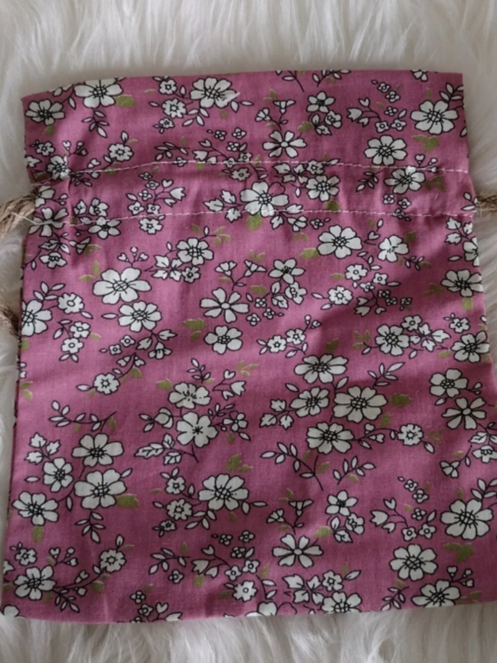 3 - Flower Print Cloth Draw String Bunny Gift Bag - Small